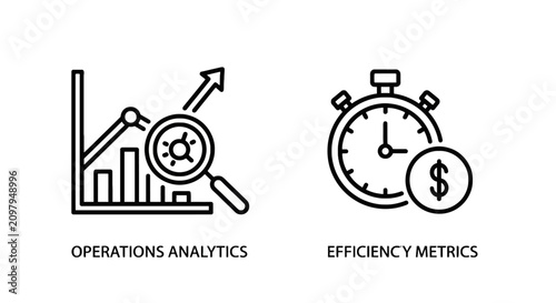Operations analytics and efficiency metrics business icons representing productivity and time management with analytics efficiency operations