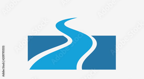 Minimalist blue river flowing through a rectangular frame