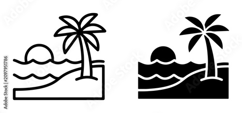 Cuadro en lienzo 70 Tropical Beach Icons, Palm Tree and Sunset Vector Graphics, Ocean Wave and Sh