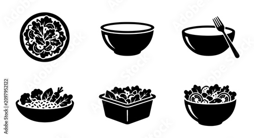 Cuadro en lienzo 70 Salad Bowl Icons Set, Fresh Food Vector Graphics, Healthy Meal Illustrations,