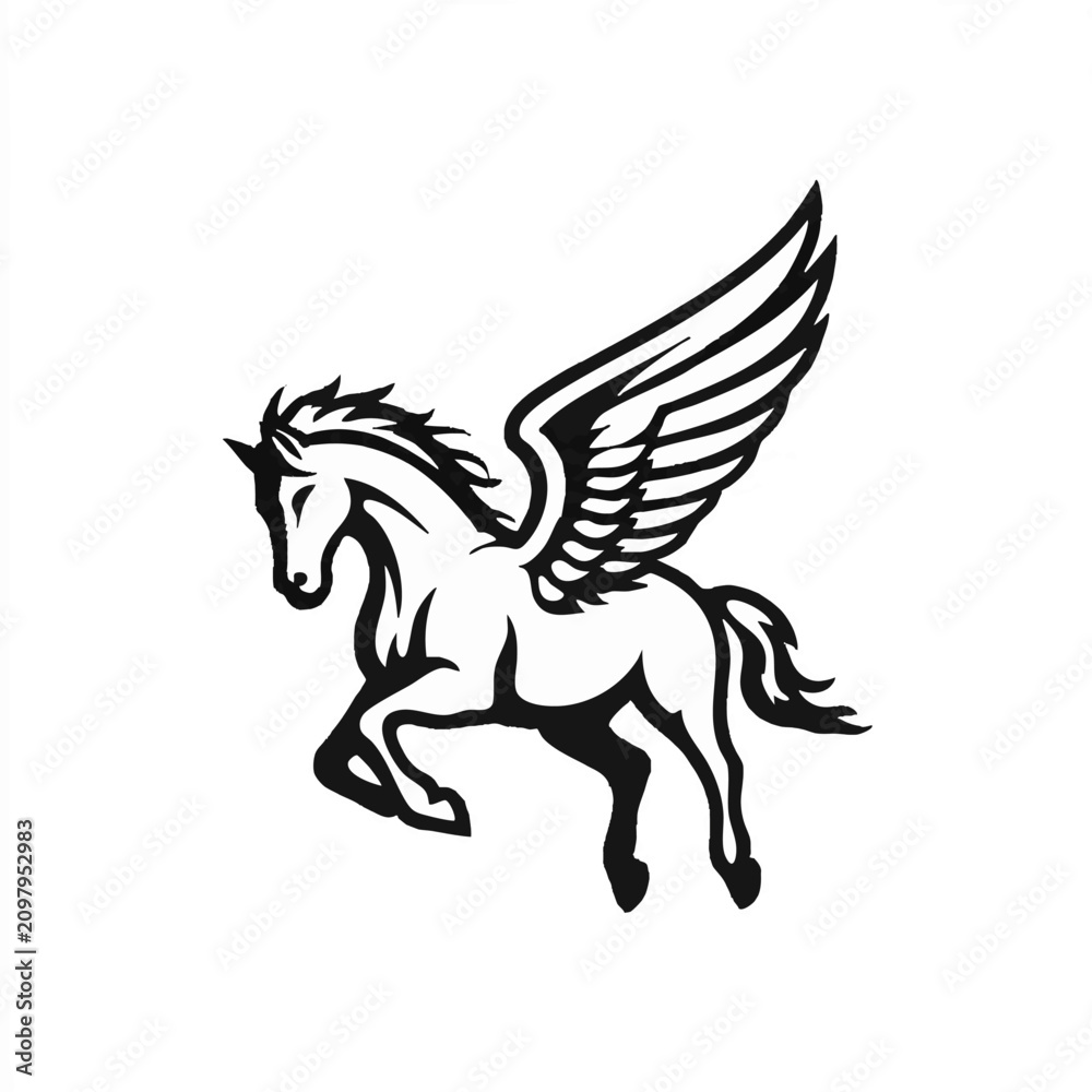 Fototapeta premium Majestic winged horse icon leaping in mid-air