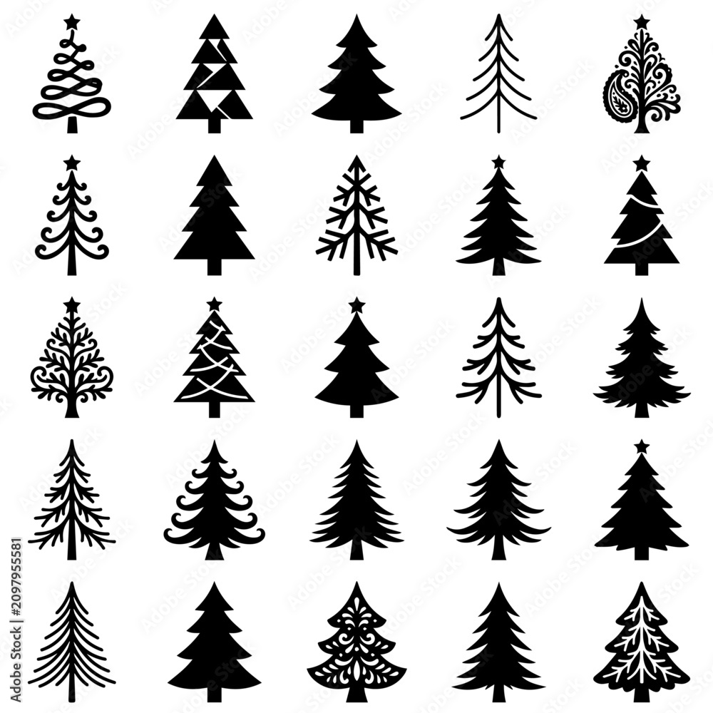 Obraz premium 25 Original Luxury Christmas Tree Silhouette Vector Bundle Premium SVG Collection on White Background