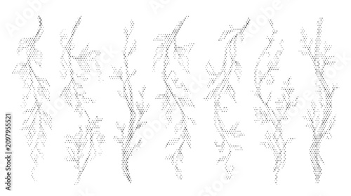 embroidery spring shoot nature folk collection plant flora botanical flower leaf ethnic cross hatch stitched vector illustration graphic design
