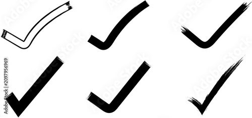 Grunge textured check mark and tick icons set