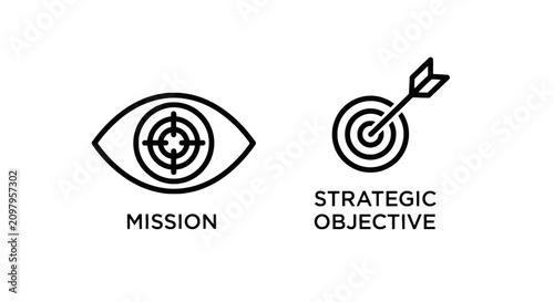 Mission and strategic objective vision target icons with strategic objective business planning strategy management corporate development