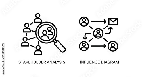 Stakeholder analysis and influence diagram concept icons with stakeholder analysis influence business management strategy communication
