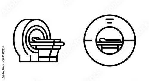 Medical ct scan and mri diagnostic imaging equipment icons with diagnostic hospital healthcare radiology examination procedure clinical