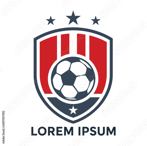 Soccer football shield logo with ball and stars on white background  sport team crest design
