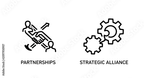 Business partnerships and strategic alliance thin line icons with partnership alliance business collaboration cooperation teamwork connection