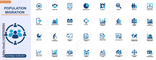 Tableau sur toile Population migration and census demographics icon set