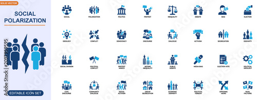 Fotografi Social polarization and political division icon set
