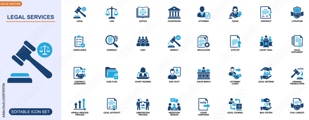 Εκτύπωση καμβά Legal services icon set
