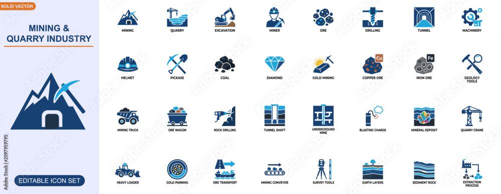 Foto Mining and quarry industry icon set