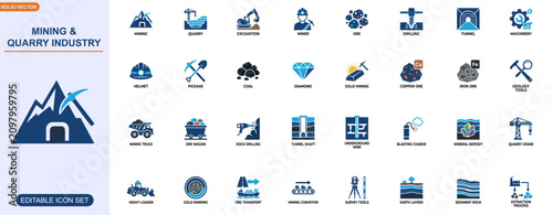 Foto Mining and quarry industry icon set