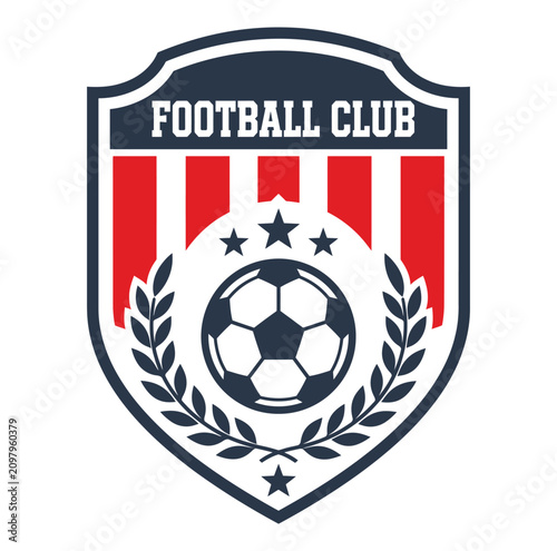 American football club crest with soccer ball and laurel wreath on shield  sport team logo design