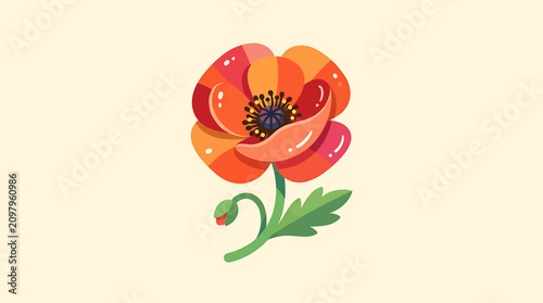 Fotografía Vibrant Orange Flower with Green Stem 1.