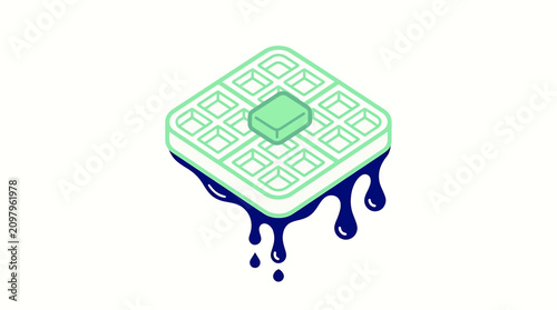 Foto Green cube on melting puzzle block.