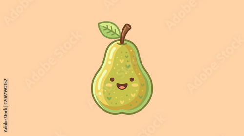 Tableau sur toile Smiling Green Pear Fruit Illustration.