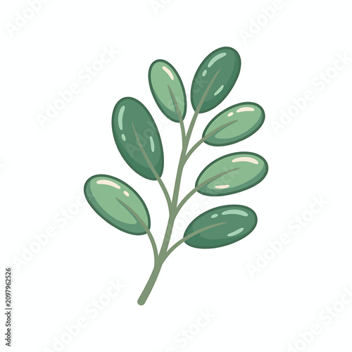 Schilderij op canvas Green leafy branch with oval leaves.