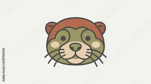 Tableau sur toile Cartoon otter face with red hat.