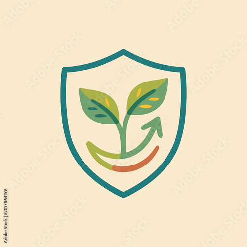 Foto Green plant growing in shield logo.
