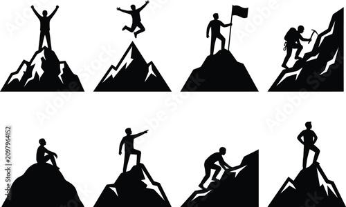 Foto Mountain climbing success silhouette illustrations of achievement and overcoming