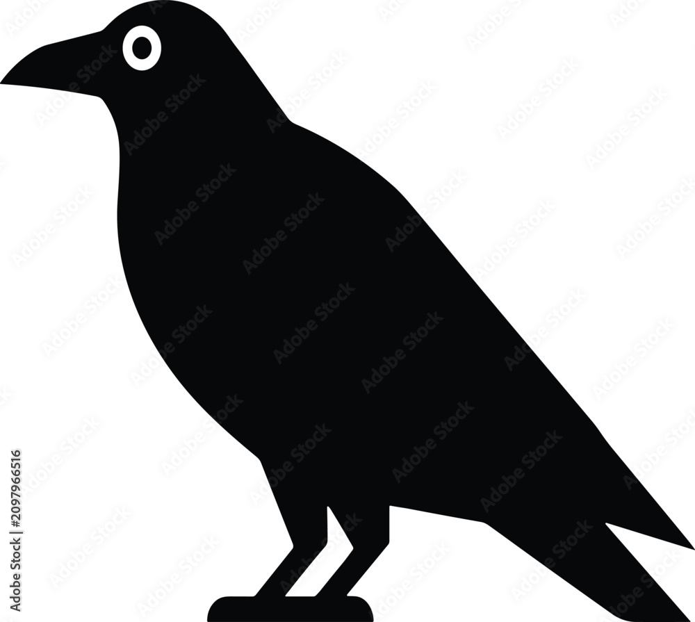 Fototapeta premium Minimalist flat of a black raven or crow in profile vector illustration EPS PNG file