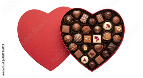 Fényképezés Assortment of gourmet chocolates in a heart-shaped box for a special occasion