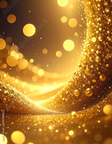 Golden glittery background with bokeh lights.