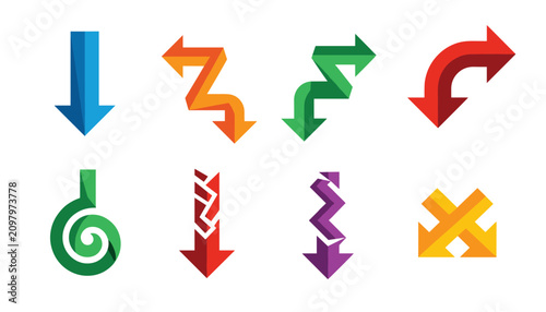 Set of colorful directional arrows in creative designs