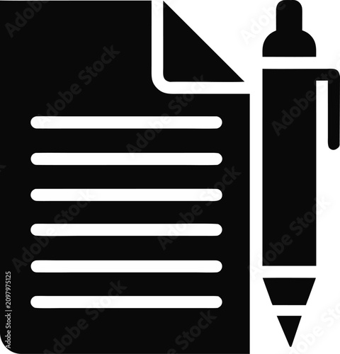 Document Editing Icon with Pencil – File Writing, Content Creation, Copywriting Symbol Vector Illustration