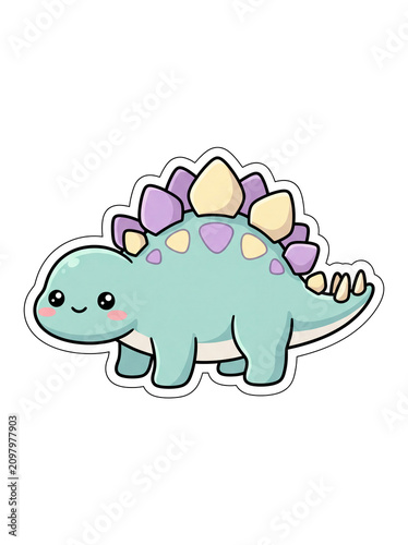 Cute Stegosaurus Sticker: A charming, cartoon-style stegosaurus with a pastel color palette and friendly expression, perfect for adding a touch of whimsy to any design.