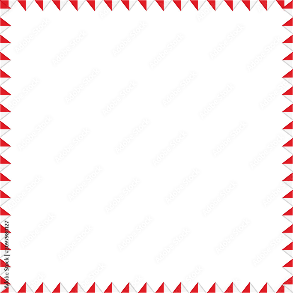 Fototapeta premium Clean square frame border made of red and white triangle bunting flags
