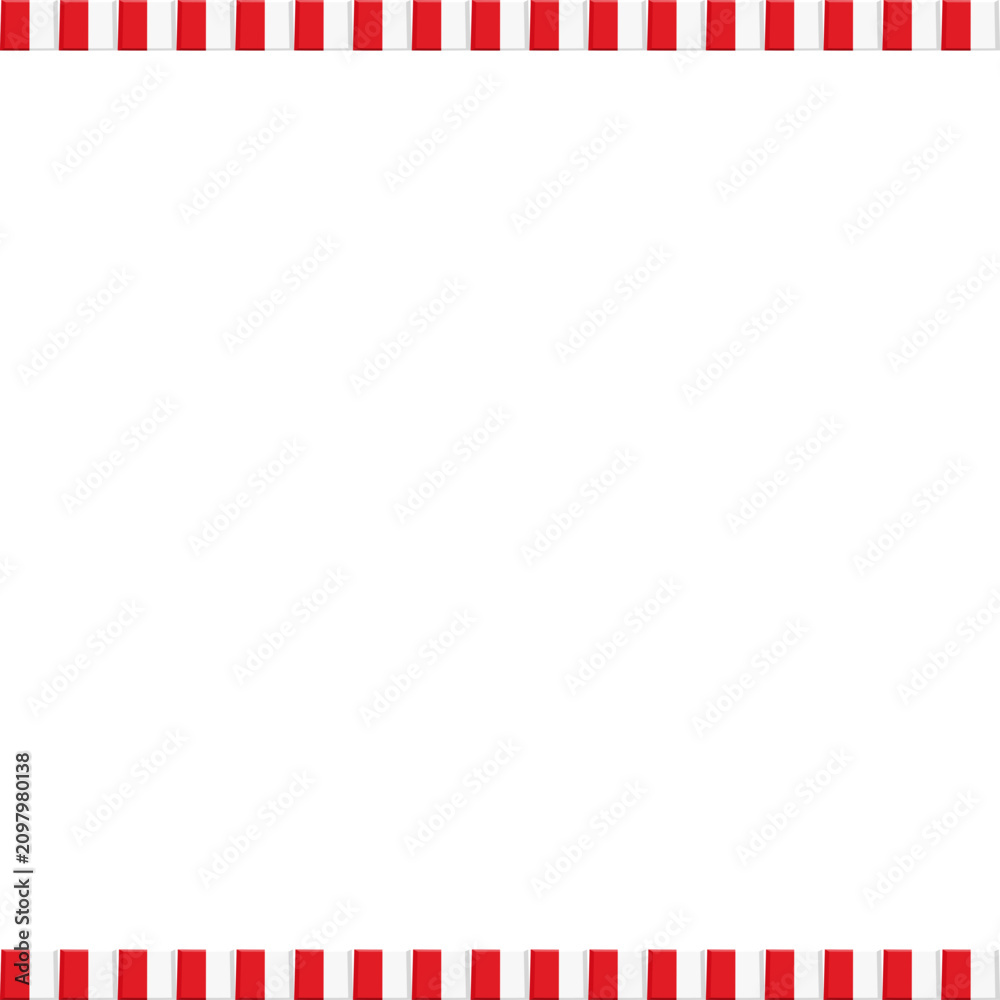 Fototapeta premium Minimalist top and bottom border frame of vertical red and white stripes