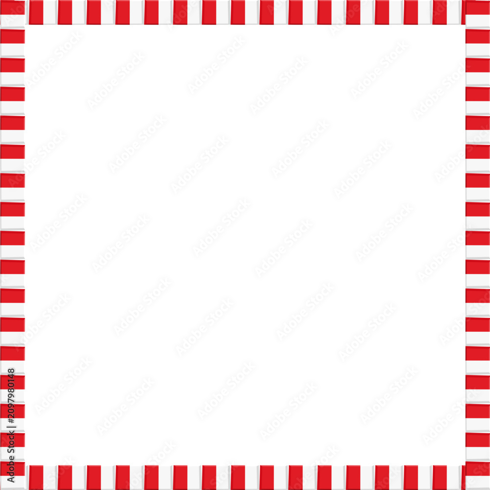 Fototapeta premium Rectangular frame border made of alternating red and white vertical stripes