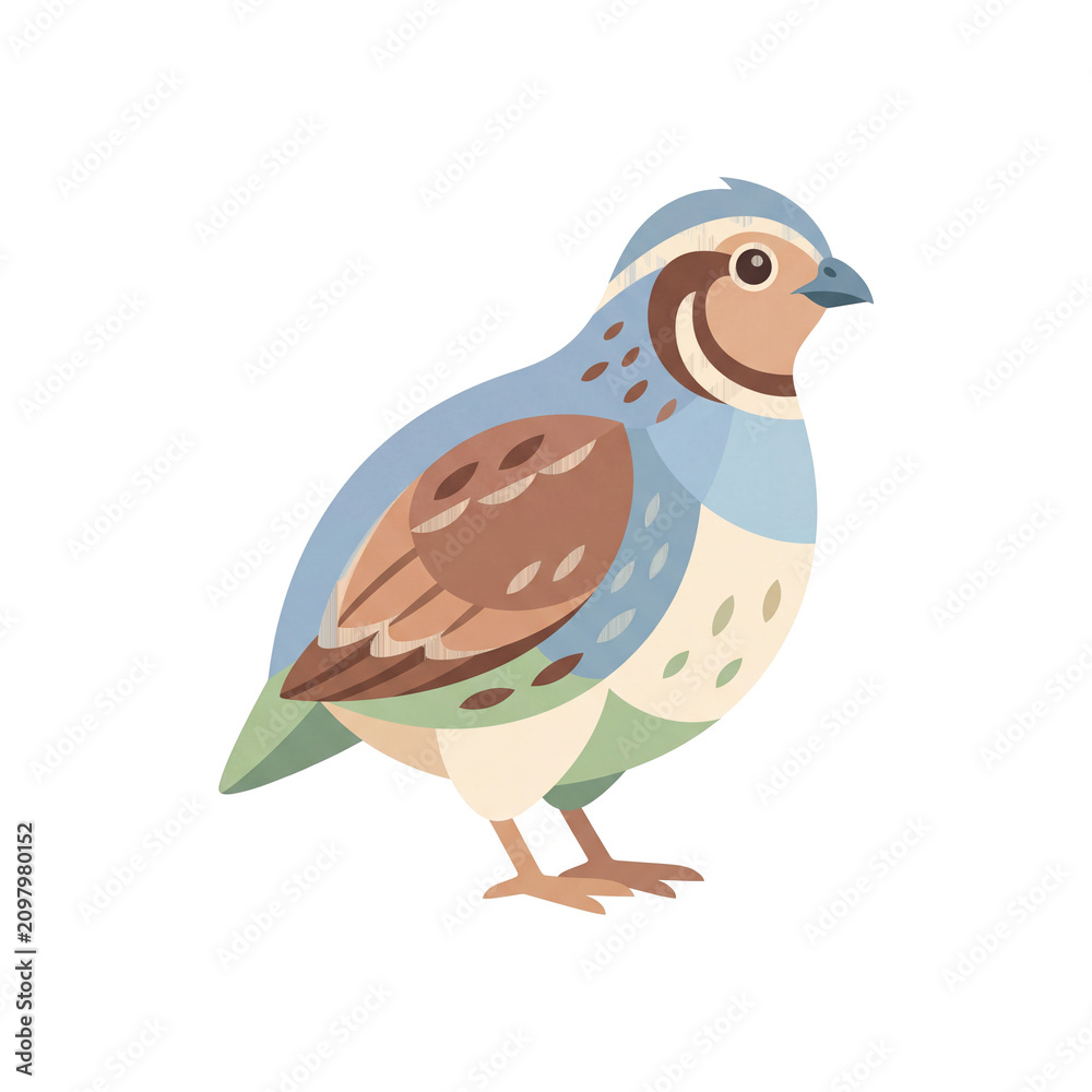 Obraz premium Quail Illustration: A charming, stylized illustration of a quail with its distinctive markings and alert stance. Perfect for educational materials or nature-themed designs.
