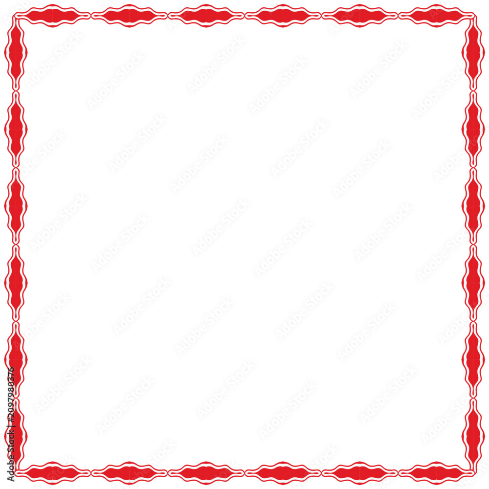 Fototapeta premium Clean square frame border made of red abstract wavy decorative shapes