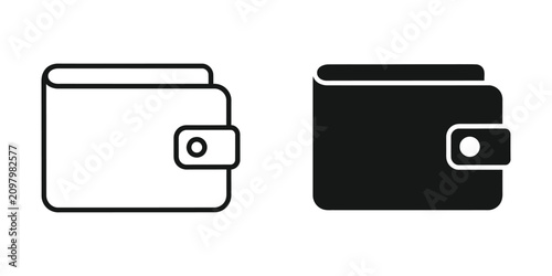 Simple wallet for financial transactions and personal money storage in minimalist outline and solid black styles