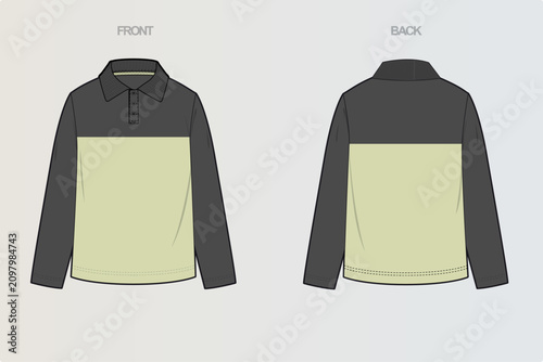 Polo Tshirt Flat Drawing variations cut & sew and full sleeve