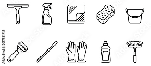 Foto Window cleaning icon set with squeegee and spray bottle, professional glass wash