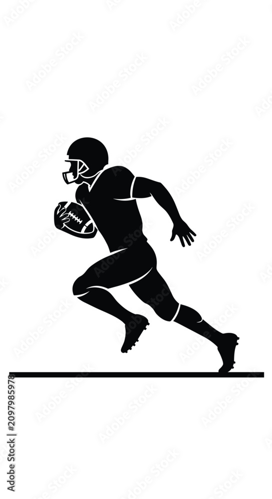 Obraz premium American football player in full gear runs quickly with the ball during a high stakes offensive play in a professional game.