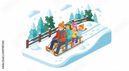 Bild auf Leinwand Family on a Sled Ride Together.