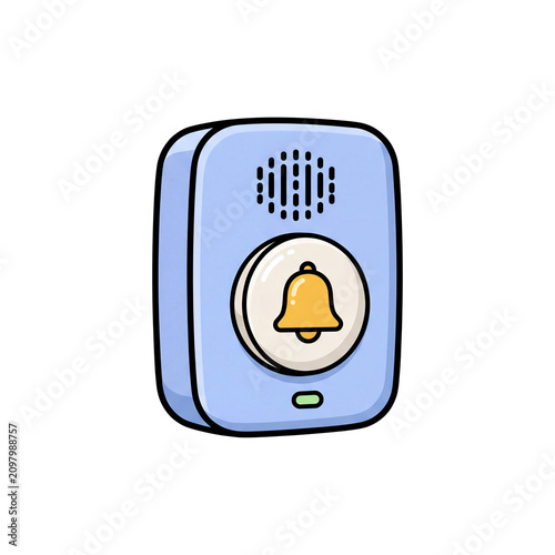Doorbell Icon: A simple, cute cartoon illustration of a light blue doorbell with a yellow bell symbol.