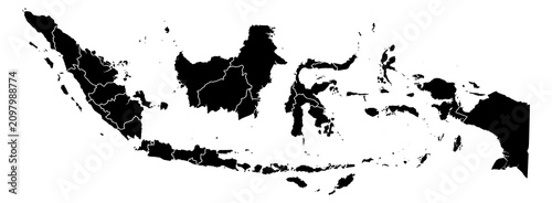 A contour map of Indonesia with provincial borders. Indonesian administrative silhouette