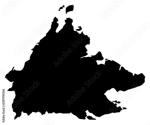 A contour map of Sabah. Malaysian state silhouette