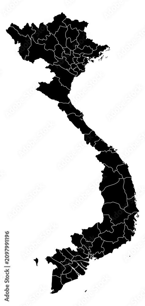 Fototapeta premium A contour map of Vietnam with provincial borders. Vietnamese administrative silhouette