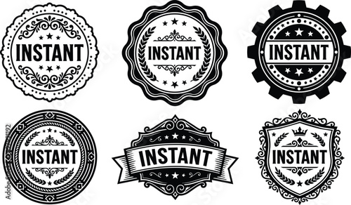 Black and white vintage instant badge labels vector art set