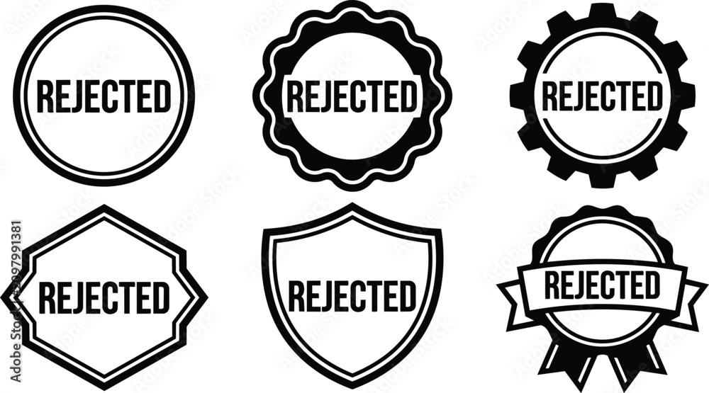 Fototapeta premium Black and white rejected stamps round shield badge ribbon vector art
