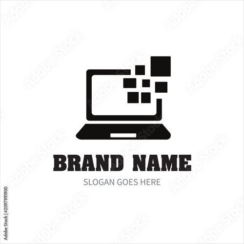 Laptop with Pixelated Screen Logo