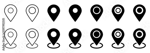 Konstfotografi Location Pin Icon Set Collection – GPS Map Marker Vector Icons in Outline and Fi